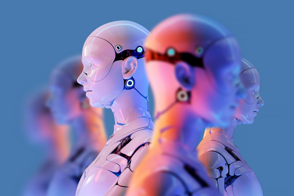 Robots with a futuristic blue background